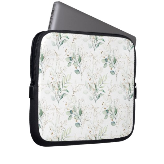 Mint Green Pastel Blumengrün Muster Laptopschutzhülle (Vorne Rechts)