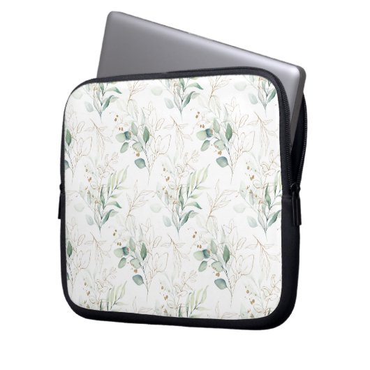 Mint Green Pastel Blumengrün Muster Laptopschutzhülle (Vorderseite Links)