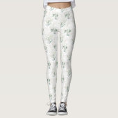 Mint Green Pastel Blumengrün Muster Leggings (Vorderseite)