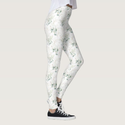 Mint Green Pastel Blumengrün Muster Leggings (Rechts)