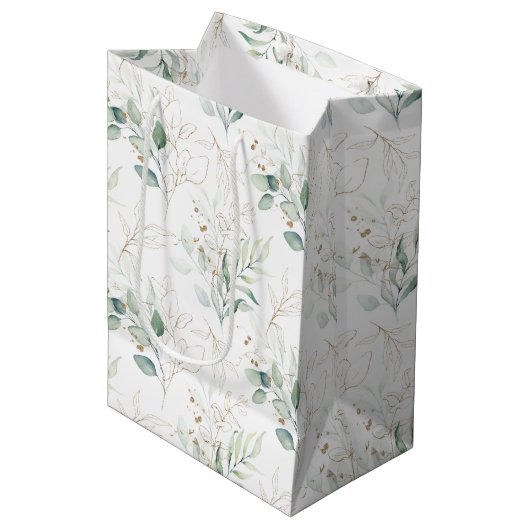 Mint Green Pastel Blumengrün Muster Mittlere Geschenktüte (Vorderseite Schrägansicht)