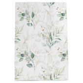 Mint Green Pastel Blumengrün Muster Mittlere Geschenktüte (Rückseite)