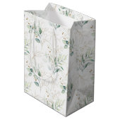Mint Green Pastel Blumengrün Muster Mittlere Geschenktüte (Rückseite Schrägansicht)