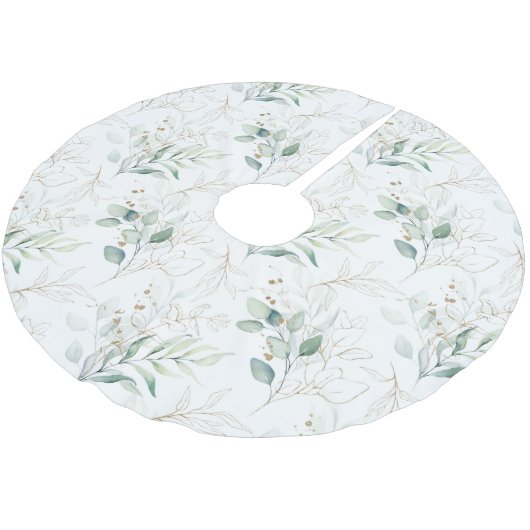 Mint Green Pastel Blumengrün Muster Polyester Weihnachtsbaumdecke (Schrägansicht)