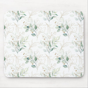 Mint Green Pastel Floral Greenery Pattern Mousepad