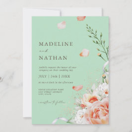 Mint Green & Peach Floral Wedding Einladung