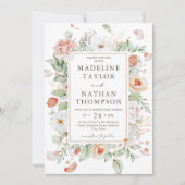 Mint Green & Peach Floral Wedding Einladung (Vorderseite)