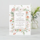 Mint Green & Peach Floral Wedding Einladung (Stehend Vorderseite)