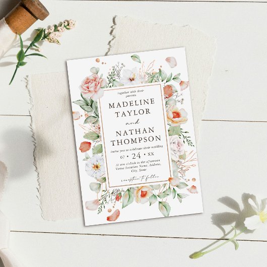 Mint Green & Peach Floral Wedding Einladung