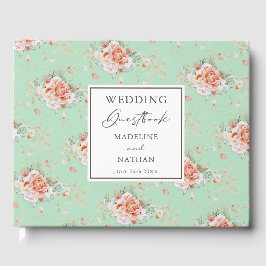 Mint Green & Peach Floral Wedding Gästebuch