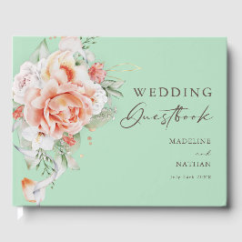 Mint Green & Peach Floral Wedding Gästebuch