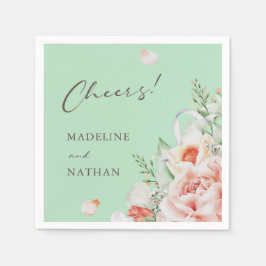 Mint Green & Peach Floral Wedding Napkins Serviette