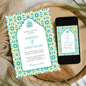 Mint Green Persian Mosaic QR Code Muslim Hochzeit Einladung