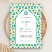 Mint Green Persian Mosaic QR Code Muslim Hochzeit Einladung
