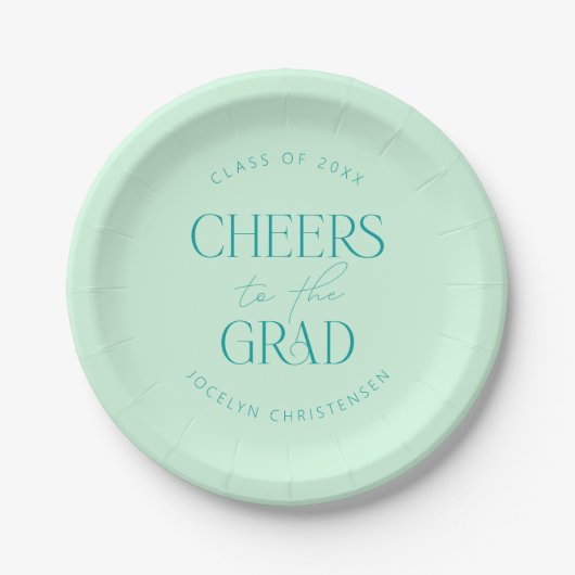 Mint Green Personalisiert Cheers Grad Party Pappteller (Vorderseite)