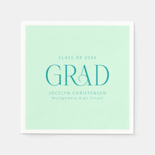 Mint Green Personalisiert Minimalistisch Grad Part Serviette (Vorderseite)