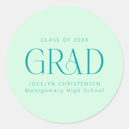 Mint Green Personalisiert Modern Grad Graduate Runder Aufkleber