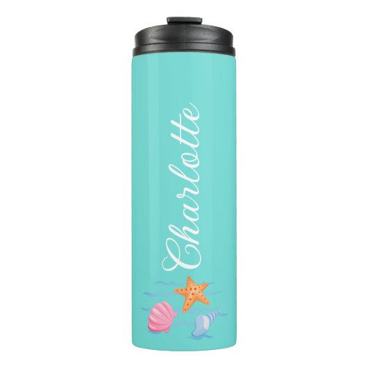 Mint Green Personalisiert Seashells Thermosbecher (Vorderseite)