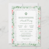 Mint Green Pink Anand Karaj Punjabi Sikh Wedding Einladung (Vorderseite)
