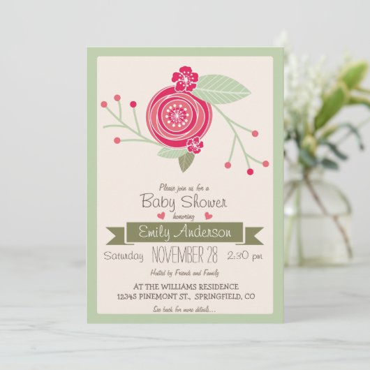 Mint Green & Pink Floral, f Baby Shower Einladung (Stehend Vorderseite)