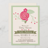 Mint Green & Pink Floral, f Baby Shower Einladung (Vorne/Hinten)