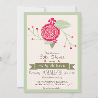 Mint Green & Pink Floral, f Baby Shower Einladung
