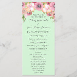 Mint Green Pink Floral Wedding Programm