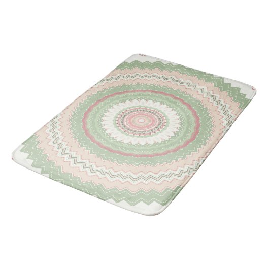 Mint Green Pink Mandala Badematte (Schrägansicht)