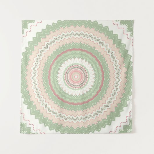 Mint Green Pink Mandala Wandteppich (Vorderseite (Horizontal))