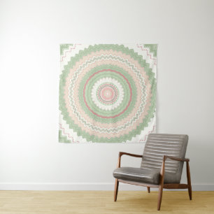 Mint Green Pink Mandala Wandteppich