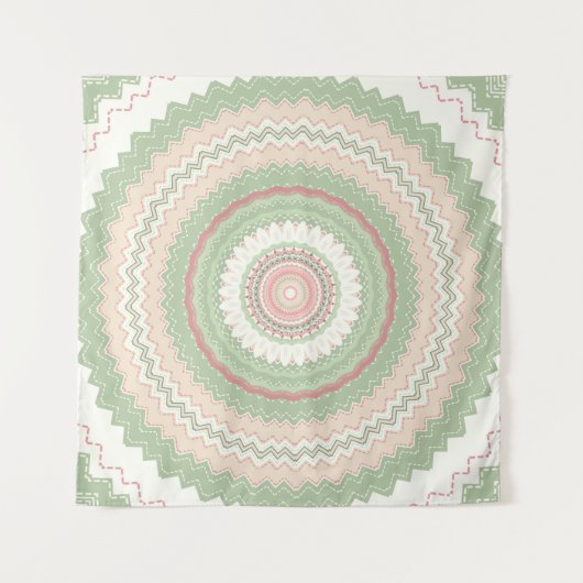 Mint Green Pink Mandala Wandteppich (Vorderseite)