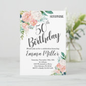 Mint Green & Pink Peonies 50. Geburtstag Einladung (Stehend Vorderseite)