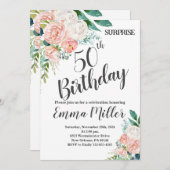 Mint Green & Pink Peonies 50. Geburtstag Einladung (Vorne/Hinten)
