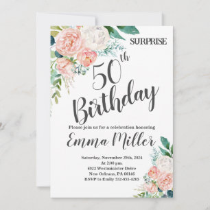 Mint Green & Pink Peonies 50. Geburtstag Einladung