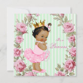 Mint Green Pink Rose Ethnic Ballerina Baby Dusche Einladung (Vorderseite)