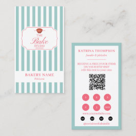 Mint Green Pink Stripes Bakery Logo Loyalty Punch Visitenkarte