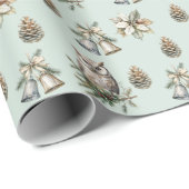 Mint Green Poinsettia Weihnachtsgebäck Blume Owls Geschenkpapier (Rolleneckpunkt)