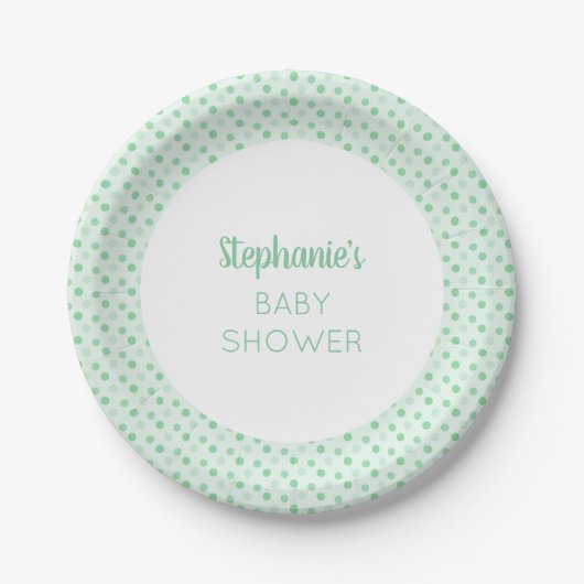 Mint Green Polka Dot Baby Dusche Pappteller (Vorderseite)