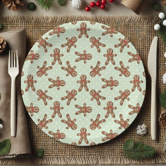 Mint Green Polka Dot Gingerbread Mann Weihnachten Pappteller