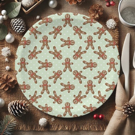 Mint Green Polka Dot Gingerbread Mann Weihnachten Pappteller