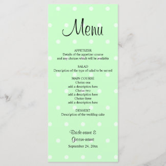 Mint Green Polka Dot Muster. Hochzeitsmenü Menükarte