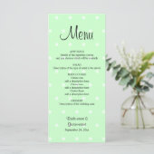 Mint Green Polka Dot Muster. Hochzeitsmenü Menükarte (Stehend Vorderseite)