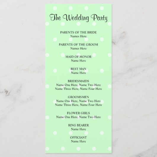 Mint Green Polka Dot Muster. Hochzeitsprogramm Programm (Rückseite)