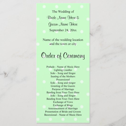Mint Green Polka Dot Muster. Hochzeitsprogramm Programm (Vorderseite)