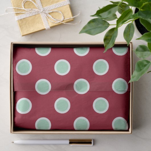 Mint Green Polka Dots on Maroon Tissue Paper Seidenpapier (Geschenk)