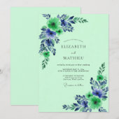 Mint Green Pristine Botanical Wedding Einladung (Vorne/Hinten)
