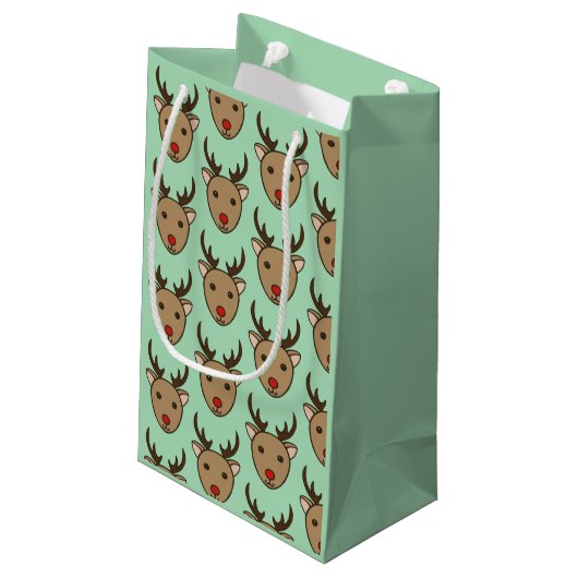 Mint Green Rentier Weihnachtsgeschenktasche Kleine Geschenktüte (Rückseite Schrägansicht)