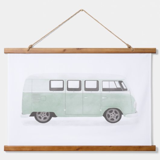 Mint Green Retro Van Kinderzimmer Dekor Wandteppich Mit Holzrahmen (Vorne)