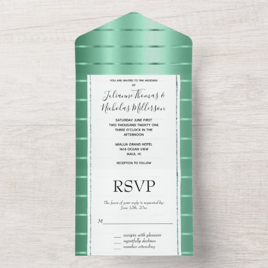 Mint Green Ribbon Wedding All In One Einladung (Innen Boden)