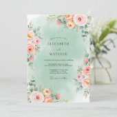Mint Green Romantic Floral Wedding Einladung (Stehend Vorderseite)